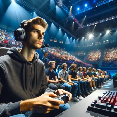 a concentrated professional video game player